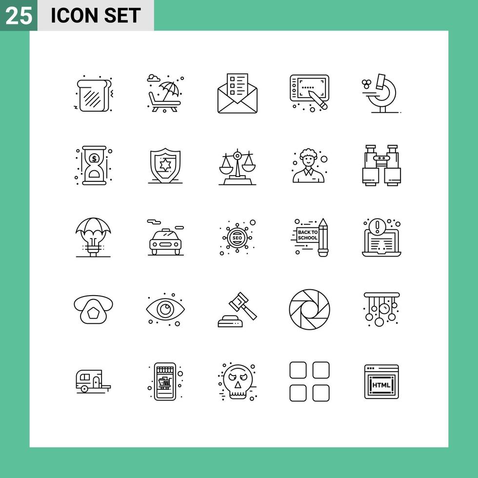 Group of 25 Modern Lines Set for deadline microscope business education stylus Editable Vector Design Elements