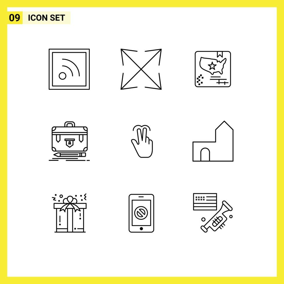 Set of 9 Modern UI Icons Symbols Signs for mobile gestures map portfolio financial Editable Vector Design Elements