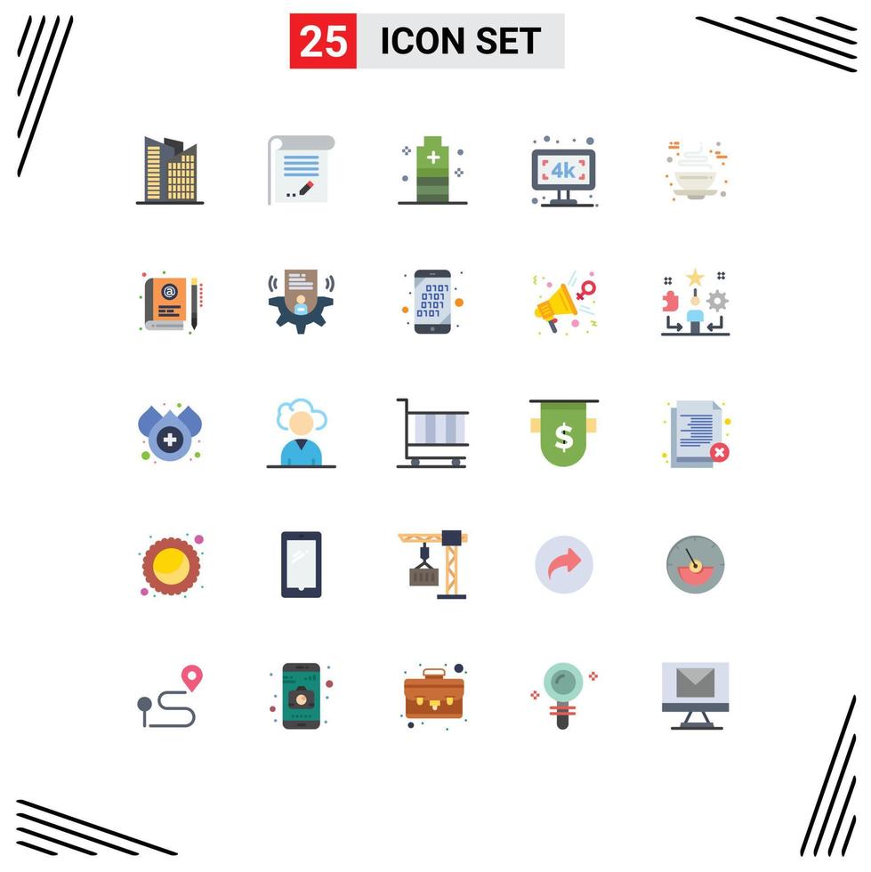 25 User Interface Flat Color Pack of modern Signs and Symbols of chocolate television battery smart tv safe Editable Vector Design Elements