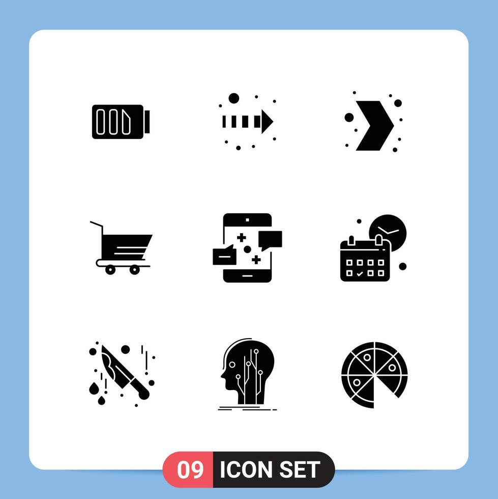 9 Thematic Vector Solid Glyphs and Editable Symbols of marketing connection direction communication order Editable Vector Design Elements