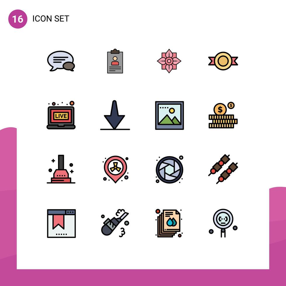 Universal Icon Symbols Group of 16 Modern Flat Color Filled Lines of live sticker cv logo chinese Editable Creative Vector Design Elements