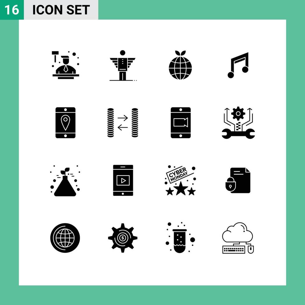 Universal Icon Symbols Group of 16 Modern Solid Glyphs of mobile mobile investor design app Editable Vector Design Elements