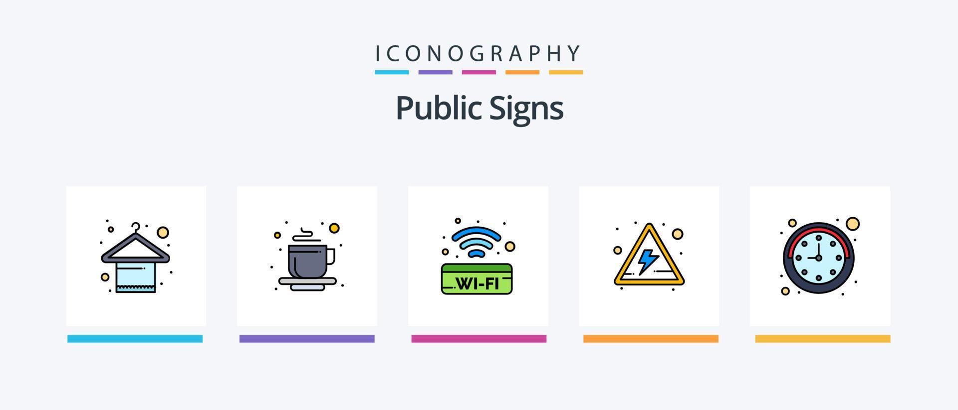 Public Signs Line Filled 5 Icon Pack Including right. arrow. attention. up. down. Creative Icons Design vector