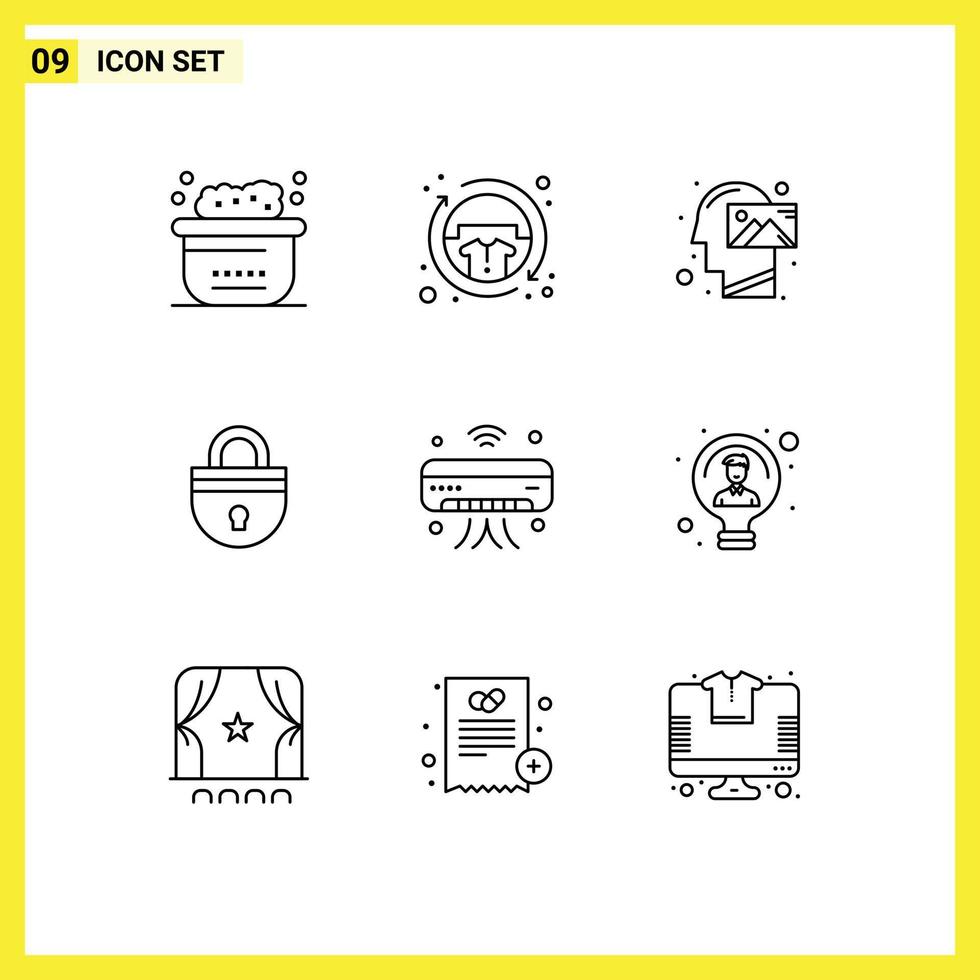 Stock Vector Icon Pack of 9 Line Signs and Symbols for security secure sale lock thinking Editable Vector Design Elements