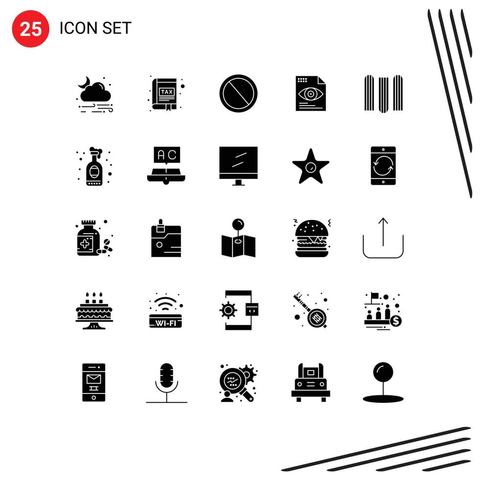Universal Icon Symbols Group of 25 Modern Solid Glyphs of computing text tax file trash Editable Vector Design Elements