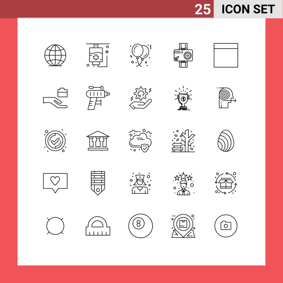 Group of 25 Lines Signs and Symbols for wireframe photo party video action Editable Vector Design Elements