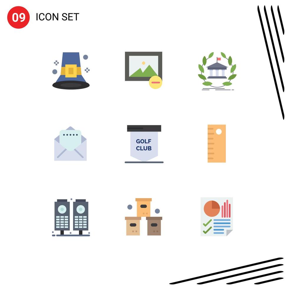 conjunto de 9 9 moderno ui íconos símbolos señales para golf correo banco documento edificio editable vector diseño elementos