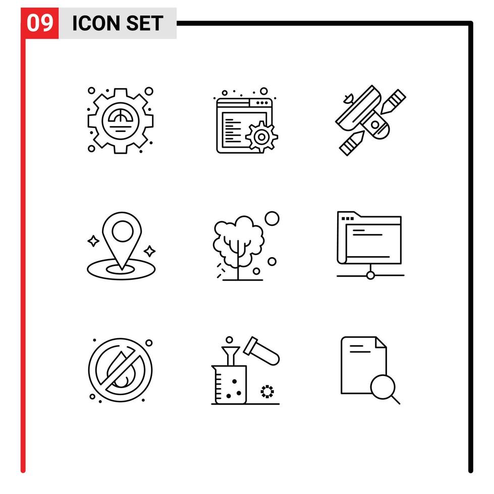 Modern Set of 9 Outlines and symbols such as soil dry broadcasting place location Editable Vector Design Elements