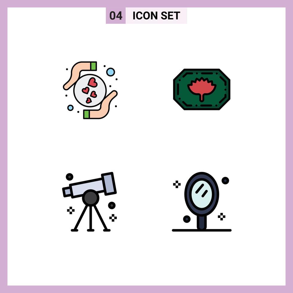 Editable Vector Line Pack of 4 Simple Filledline Flat Colors of care research heart bangla study Editable Vector Design Elements