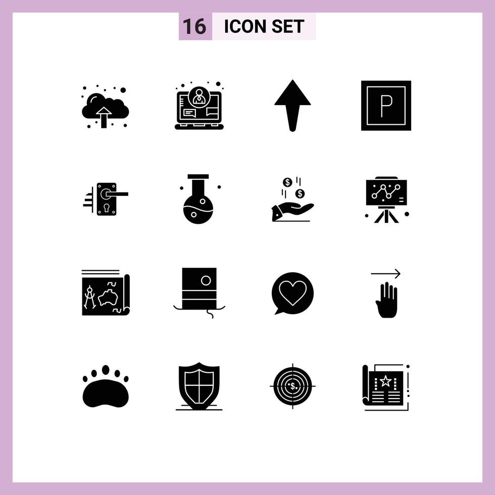 Stock Vector Icon Pack of 16 Line Signs and Symbols for chemistry home up keyhole door Editable Vector Design Elements