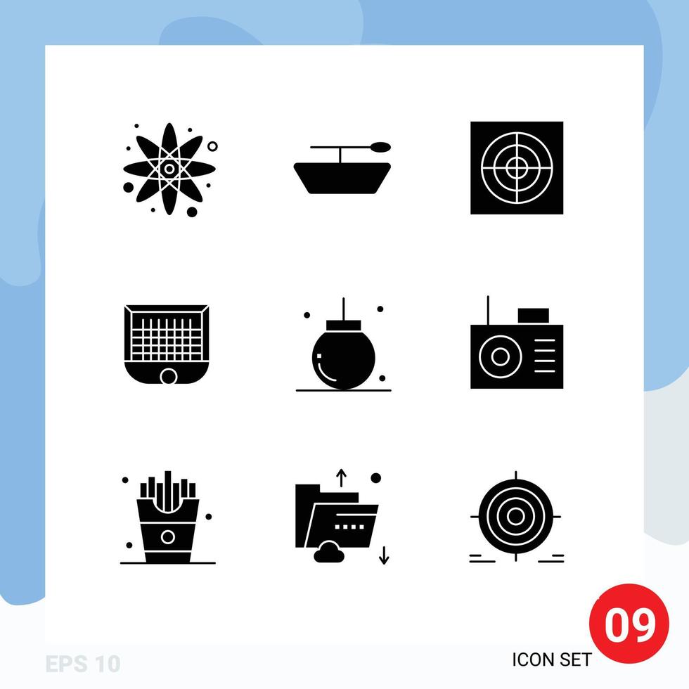 User Interface Pack of 9 Basic Solid Glyphs of device decoration gate christmas ball Editable Vector Design Elements