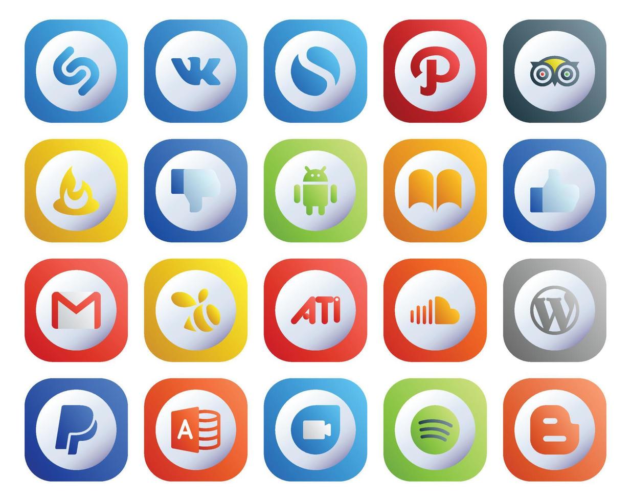 20 Social Media Icon Pack Including sound ati android swarm email vector
