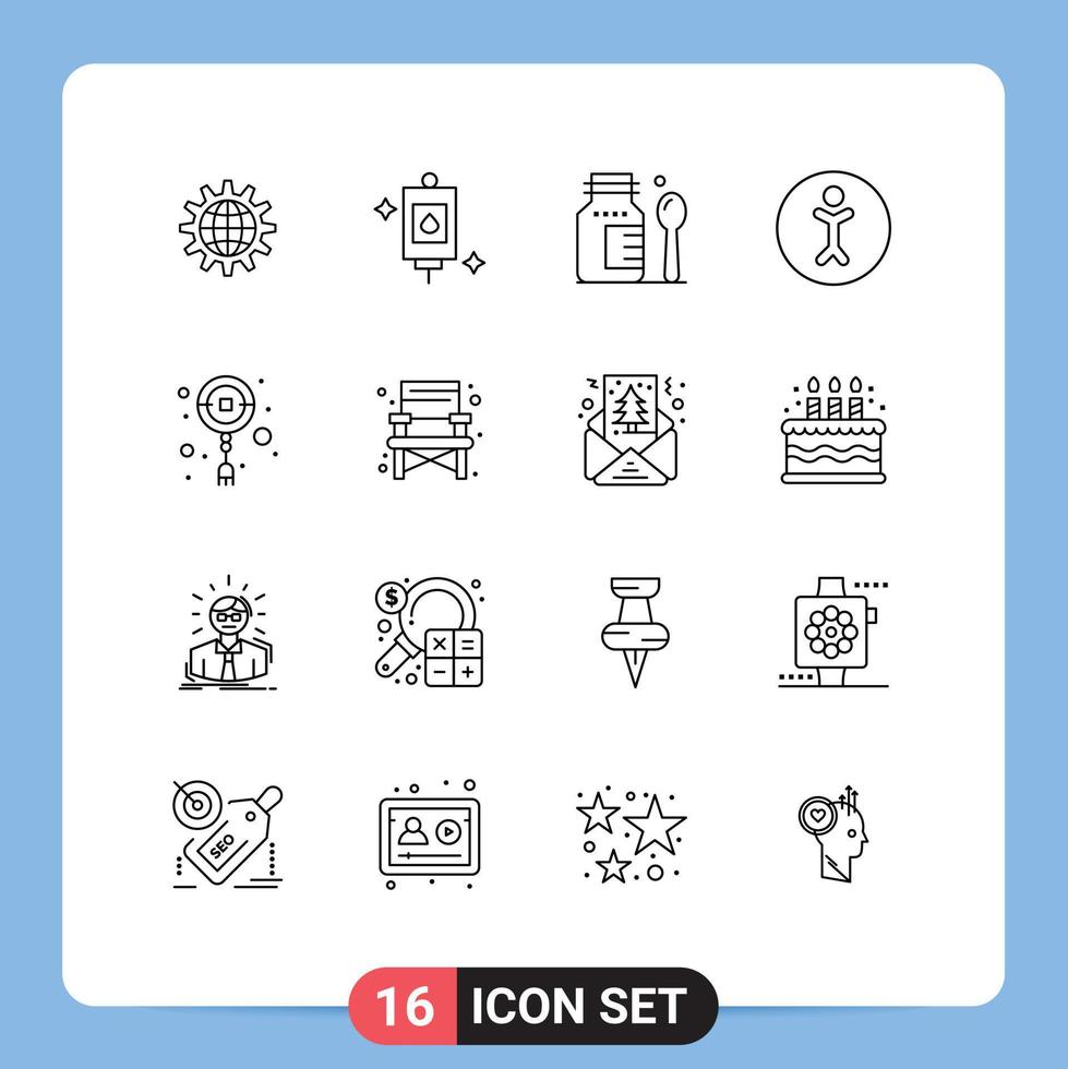 Pictogram Set of 16 Simple Outlines of chinese human medical accessibility hospital Editable Vector Design Elements
