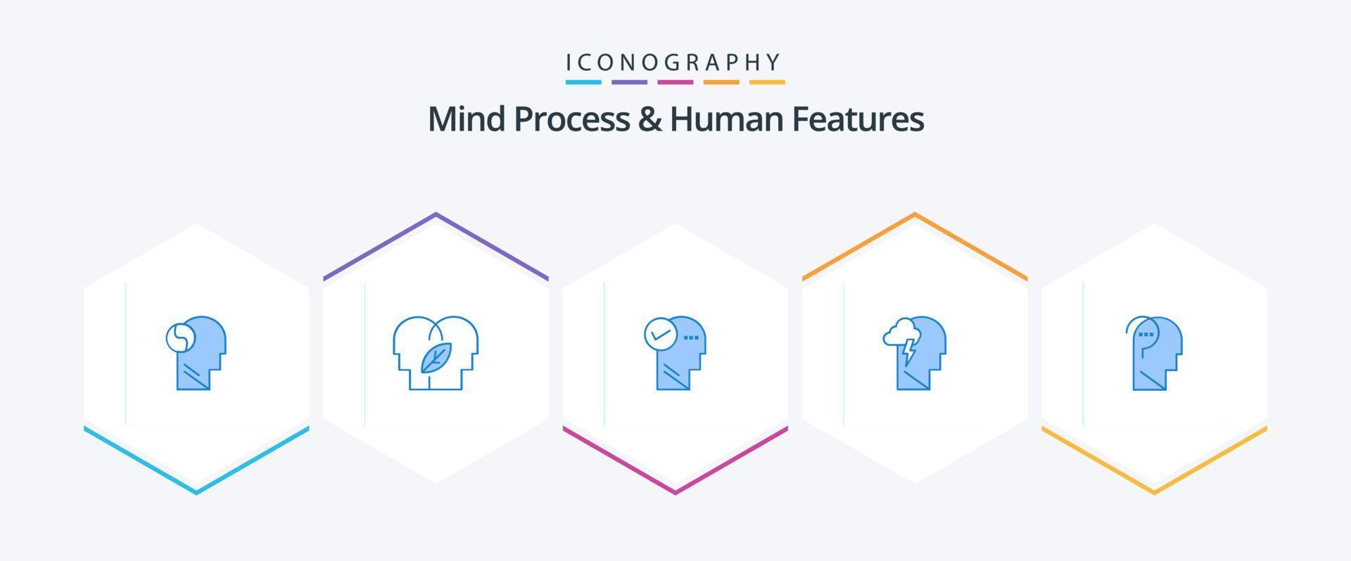 Mind Process And Human Features 25 Blue icon pack including confuse brain. power. mind. mind. energy vector