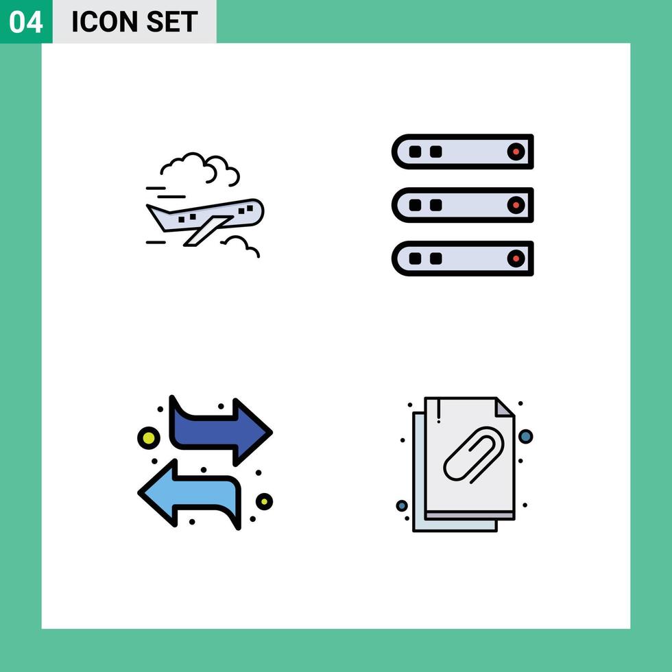 Mobile Interface Filledline Flat Color Set of 4 Pictograms of air arrows fly hosting left Editable Vector Design Elements