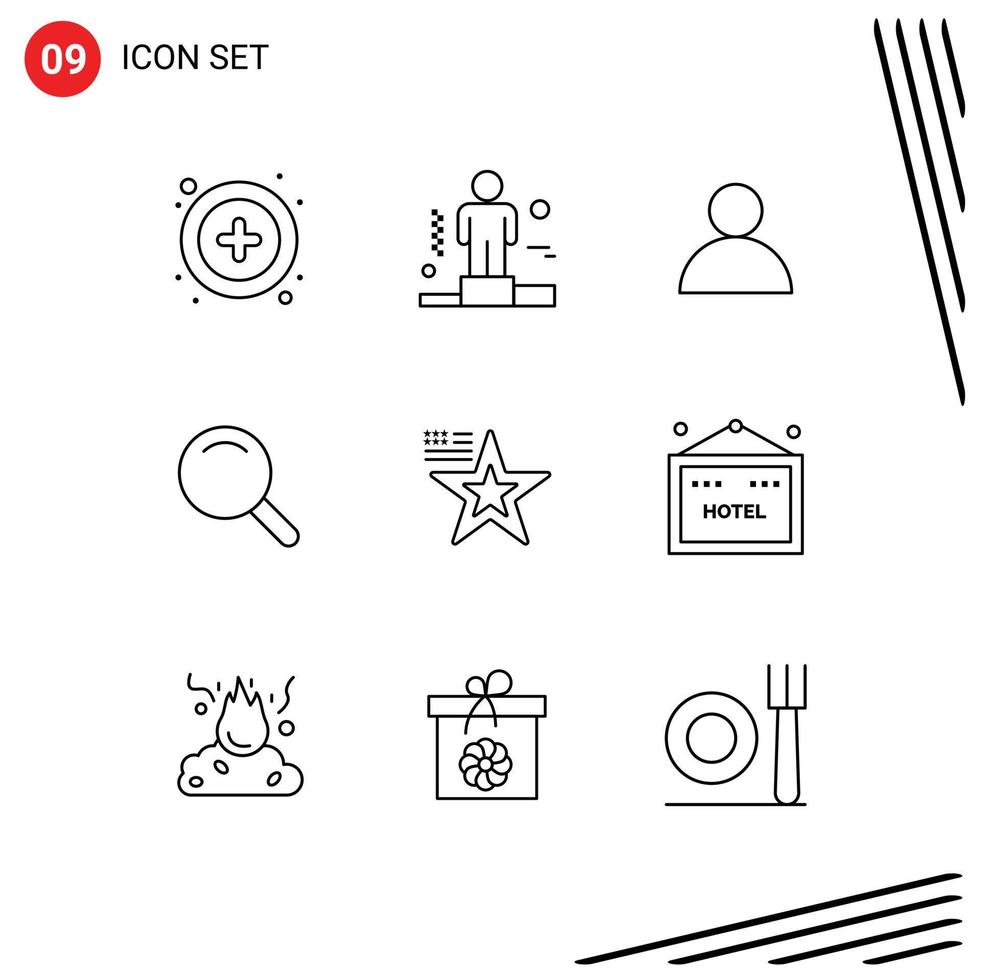 Pack of 9 creative Outlines of hotel flag avatar american ui Editable Vector Design Elements