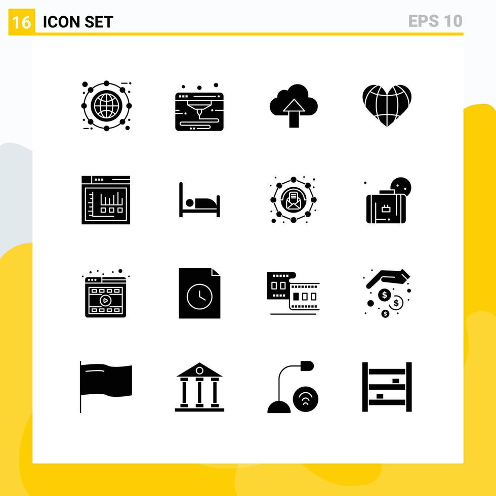16 Thematic Vector Solid Glyphs and Editable Symbols of browser favorite arrow like heart Editable Vector Design Elements