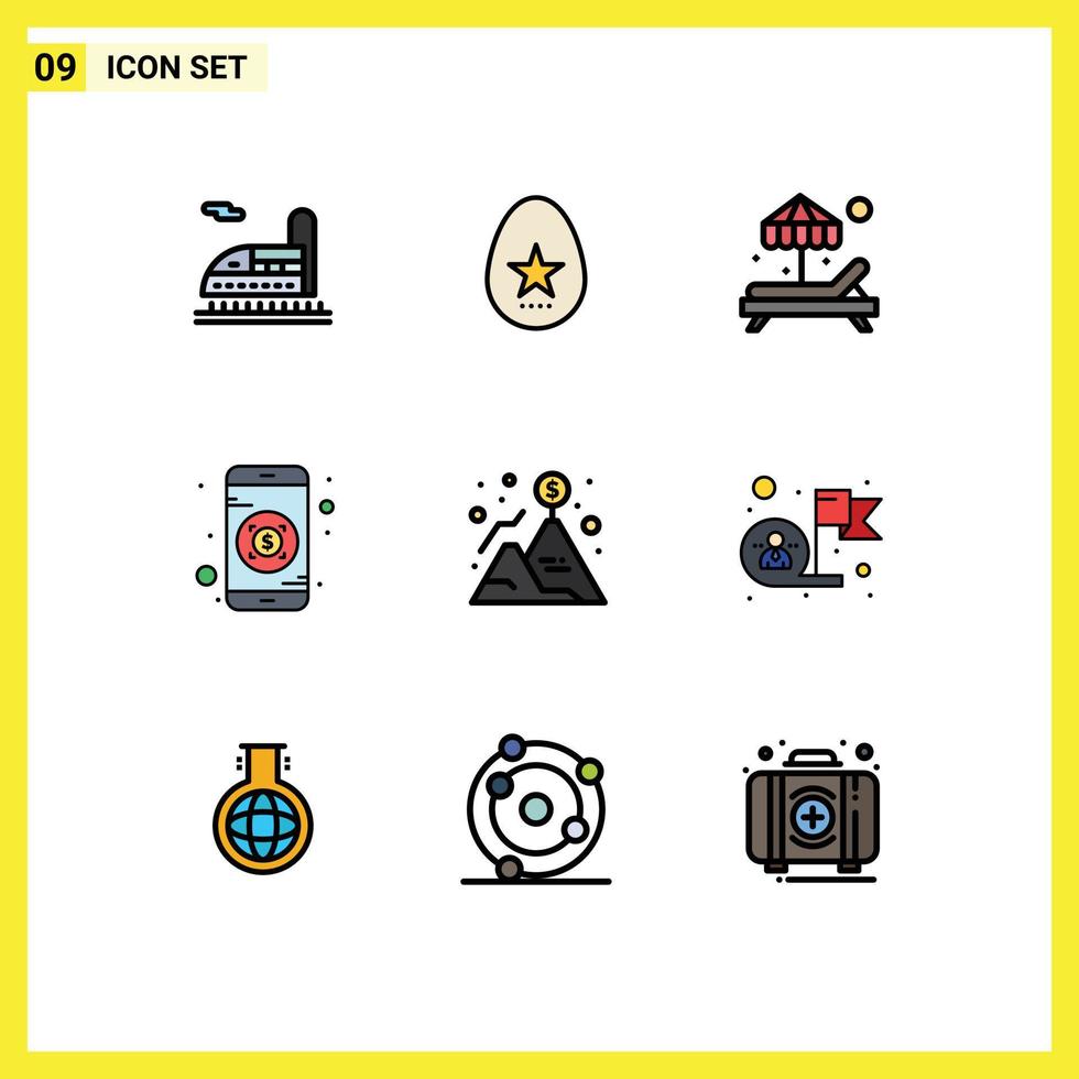 Set of 9 Modern UI Icons Symbols Signs for dollar mountain paradise flag mobile Editable Vector Design Elements