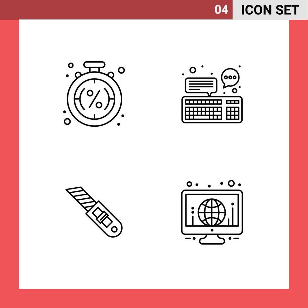 4 Universal Line Signs Symbols of discount communication sale computer tool Editable Vector Design Elements