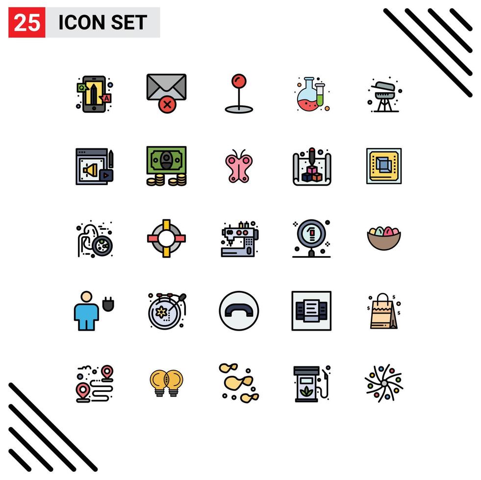 25 Thematic Vector Filled line Flat Colors and Editable Symbols of web equipment maps cooking laboratory Editable Vector Design Elements
