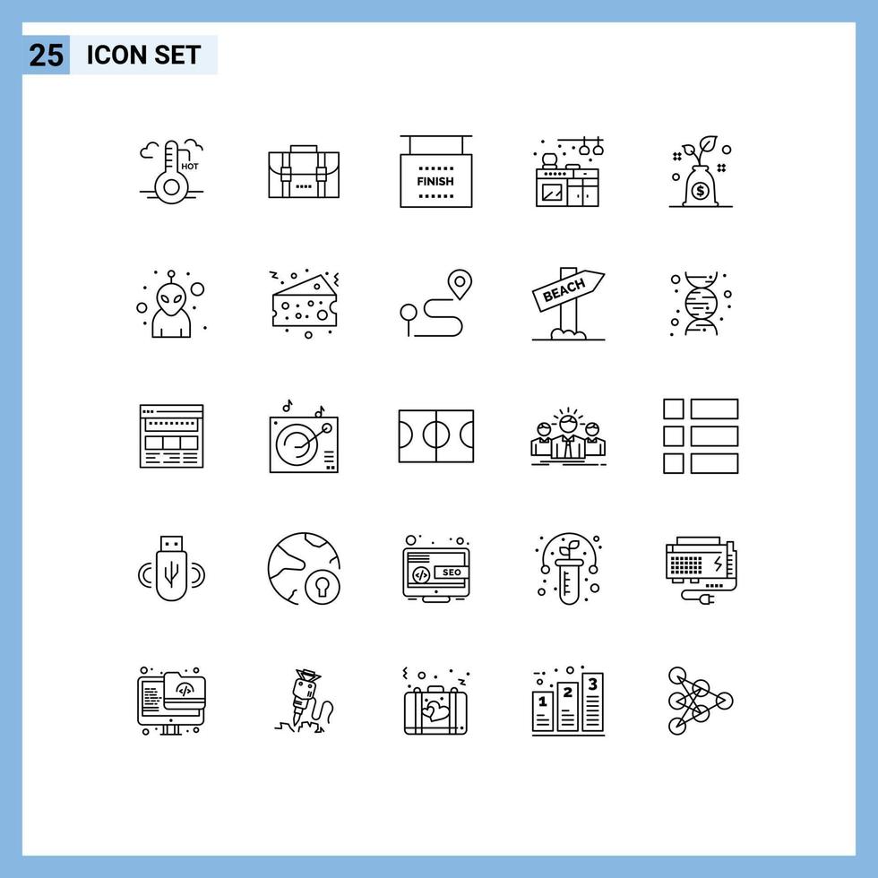 Set of 25 Modern UI Icons Symbols Signs for investment budget end kitchen home Editable Vector Design Elements