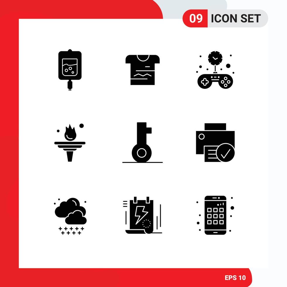 Universal Icon Symbols Group of 9 Modern Solid Glyphs of key motivation uniform education time Editable Vector Design Elements