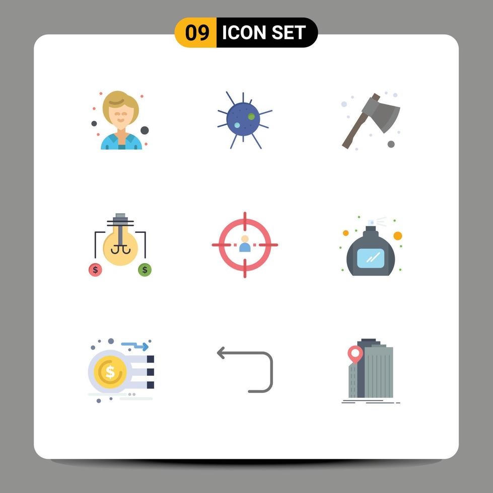 9 User Interface Flat Color Pack of modern Signs and Symbols of planning management camping business solution Editable Vector Design Elements