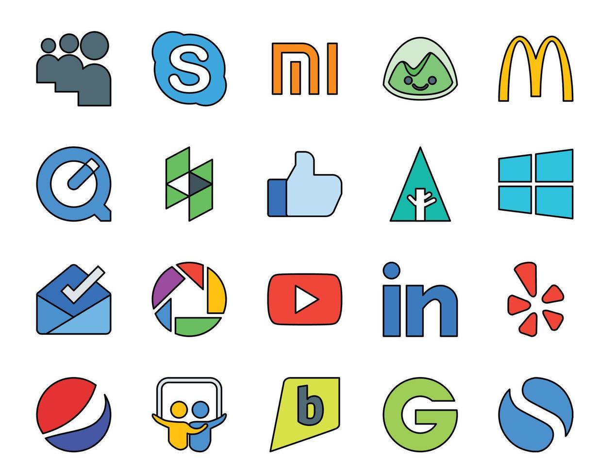 20 Social Media Icon Pack Including pepsi linkedin like video picasa vector