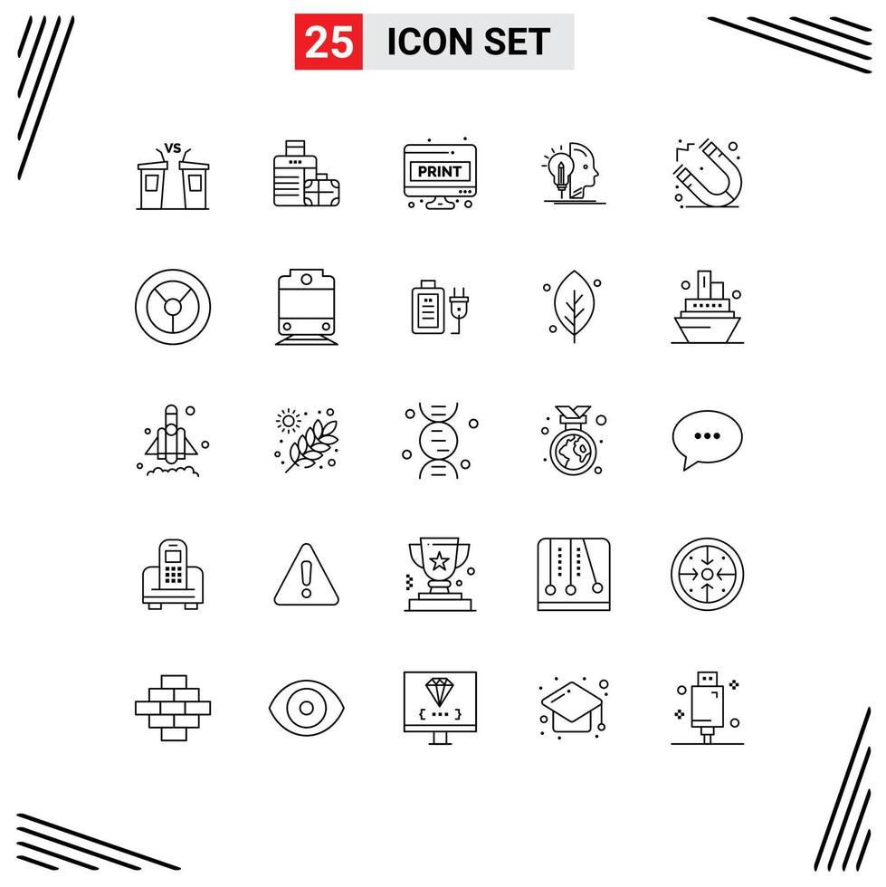 Set of 25 Modern UI Icons Symbols Signs for programming mind hotel user print Editable Vector Design Elements