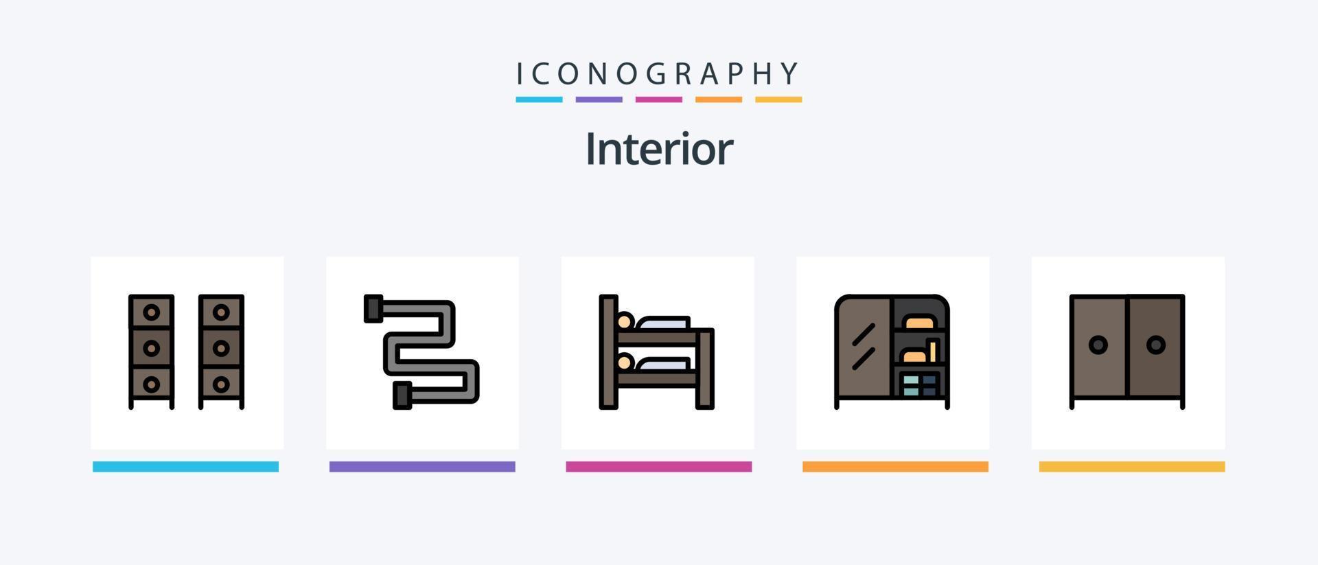 Interior Line Filled 5 Icon Pack Including . furniture. furniture. desk. interior. Creative Icons Design vector