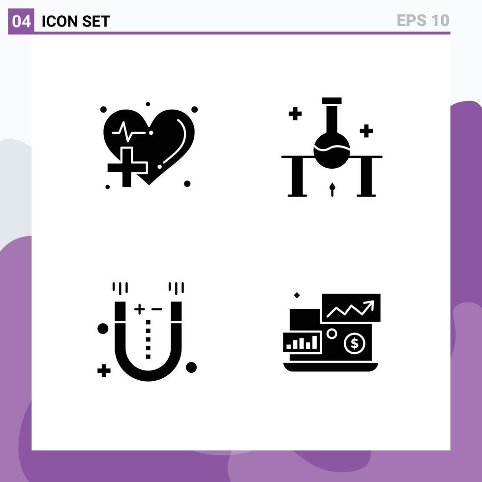 4 User Interface Solid Glyph Pack of modern Signs and Symbols of care science lab medical laboratory research magnet Editable Vector Design Elements