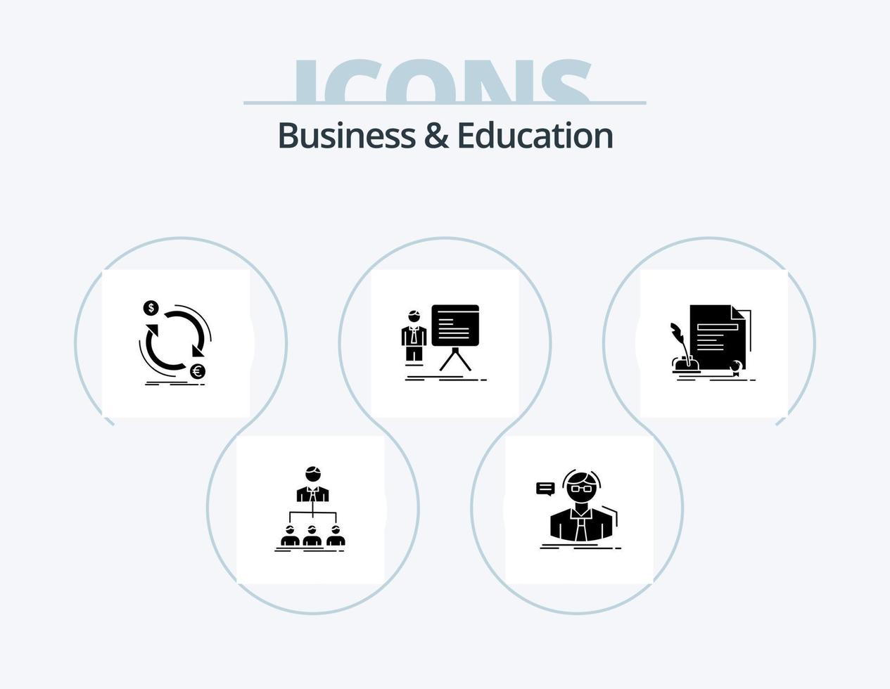 Business And Education Glyph Icon Pack 5 Icon Design. chart. presentation. teacher. convert. finance vector