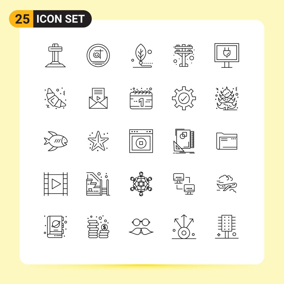móvil interfaz línea conjunto de 25 pictogramas de Internet poder artificial eléctrico torre vida editable vector diseño elementos