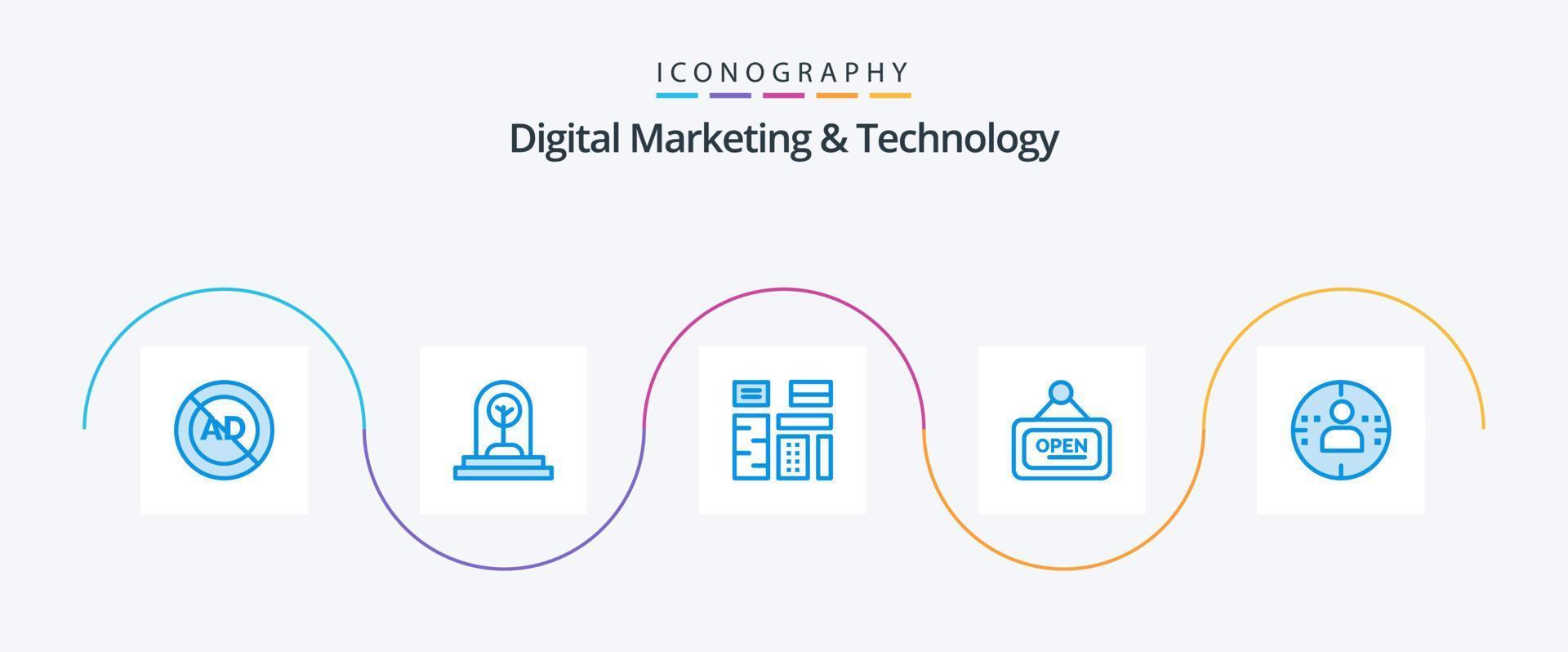 Digital Marketing And Technology Blue 5 Icon Pack Including sign. marketing. plant. premium. feature vector