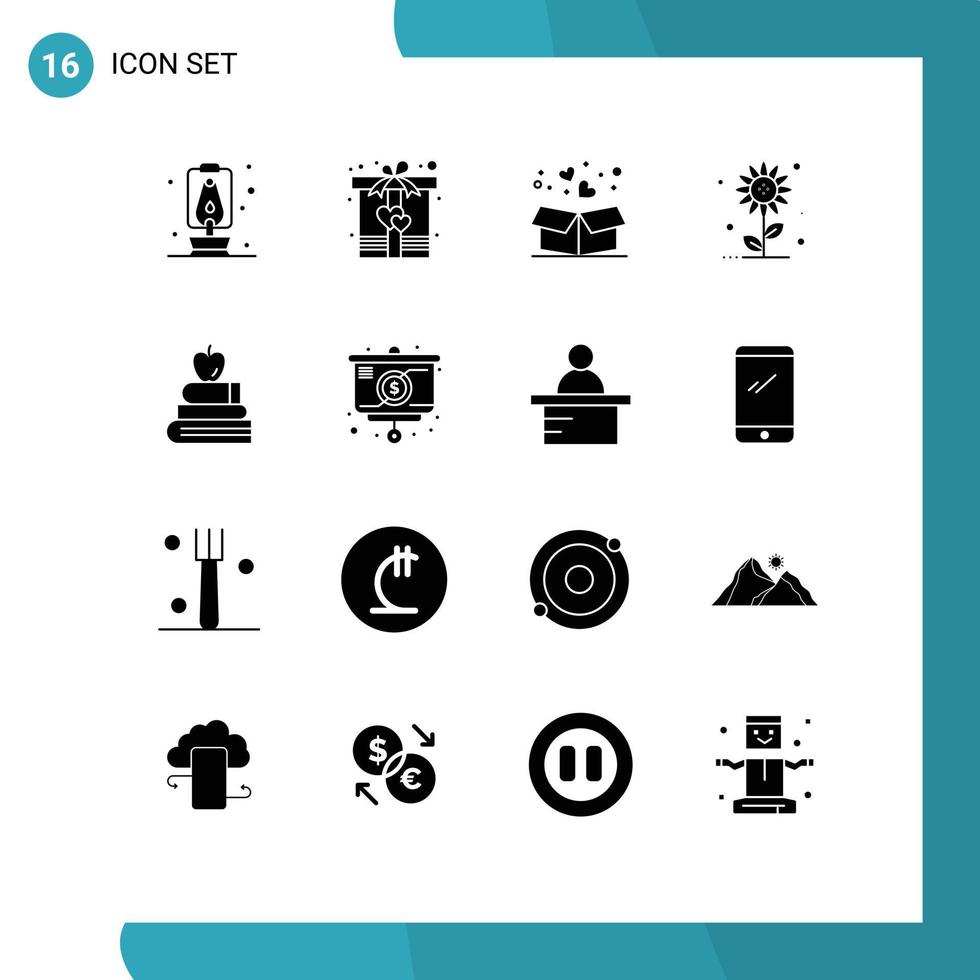 16 Thematic Vector Solid Glyphs and Editable Symbols of books spring love nature sub flower Editable Vector Design Elements