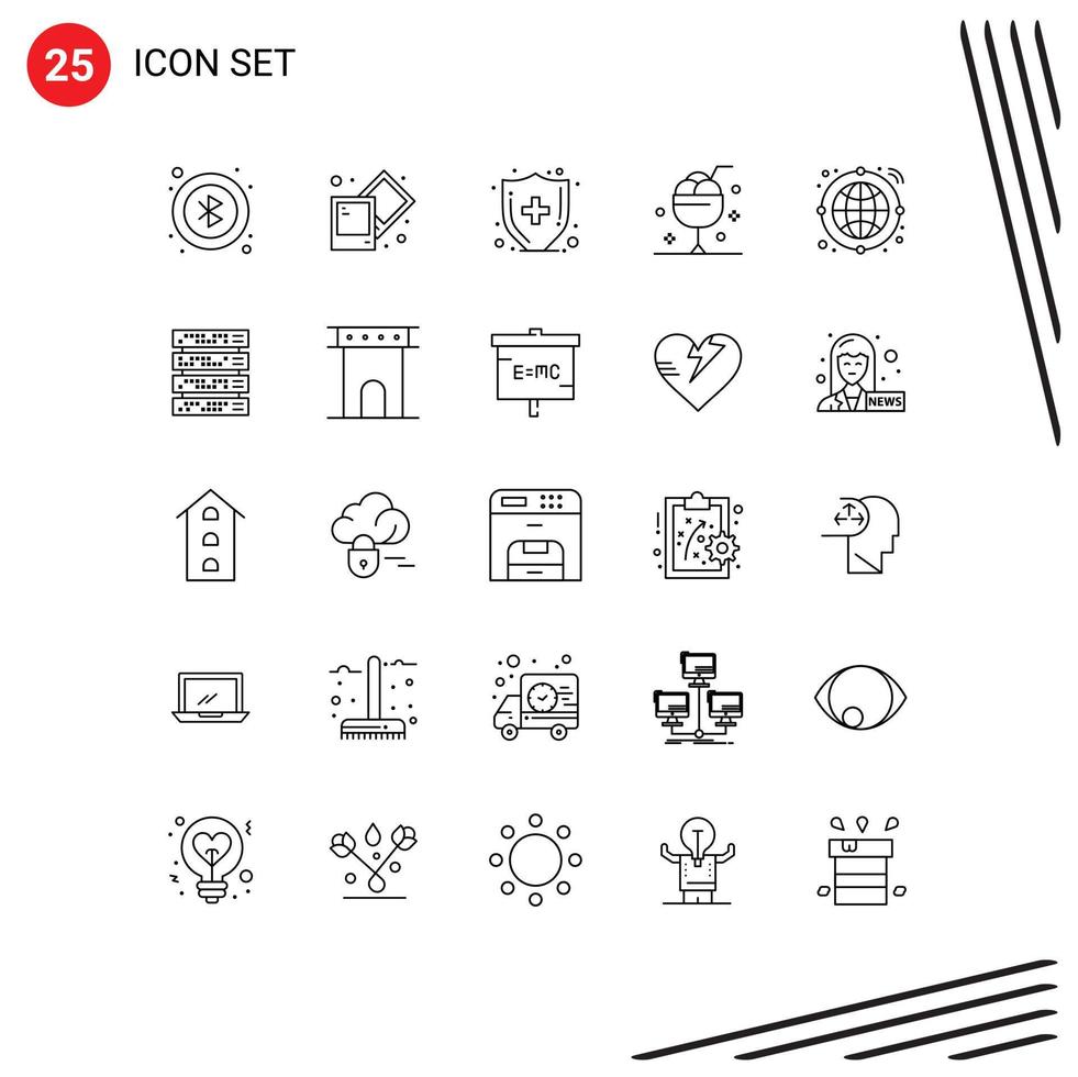 Set of 25 Modern UI Icons Symbols Signs for computer internet medical insurance globe ice Editable Vector Design Elements