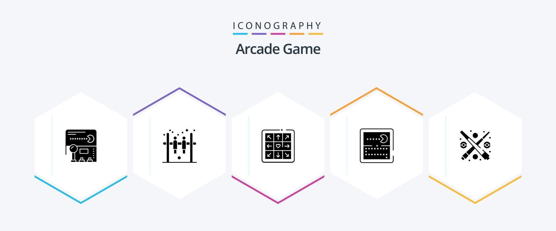 Arcade 25 Glyph icon pack including play. fun. game. billiard. pacman vector