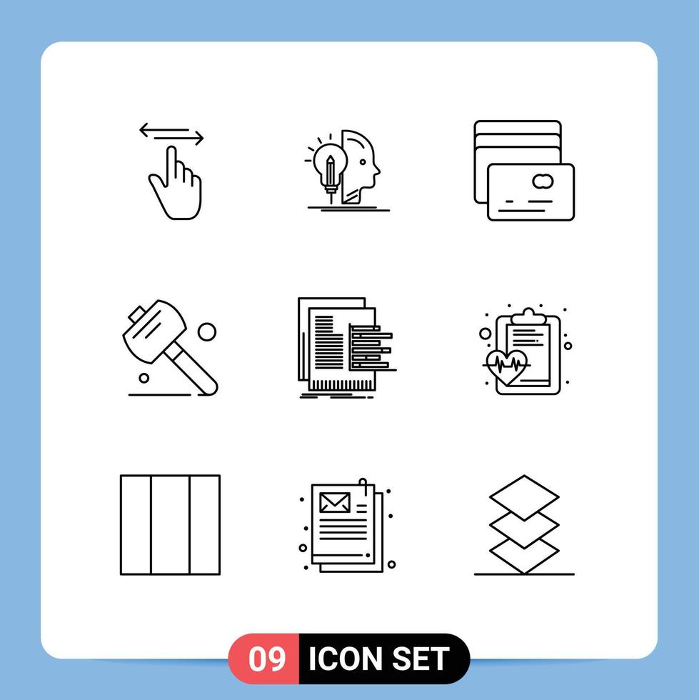Modern Set of 9 Outlines and symbols such as graph chart programming tools saw Editable Vector Design Elements