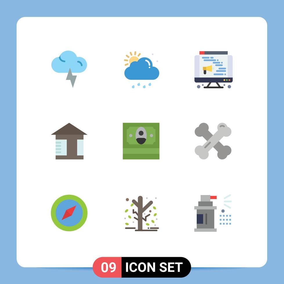 Flat Color Pack of 9 Universal Symbols of calcium money speaker finance street Editable Vector Design Elements