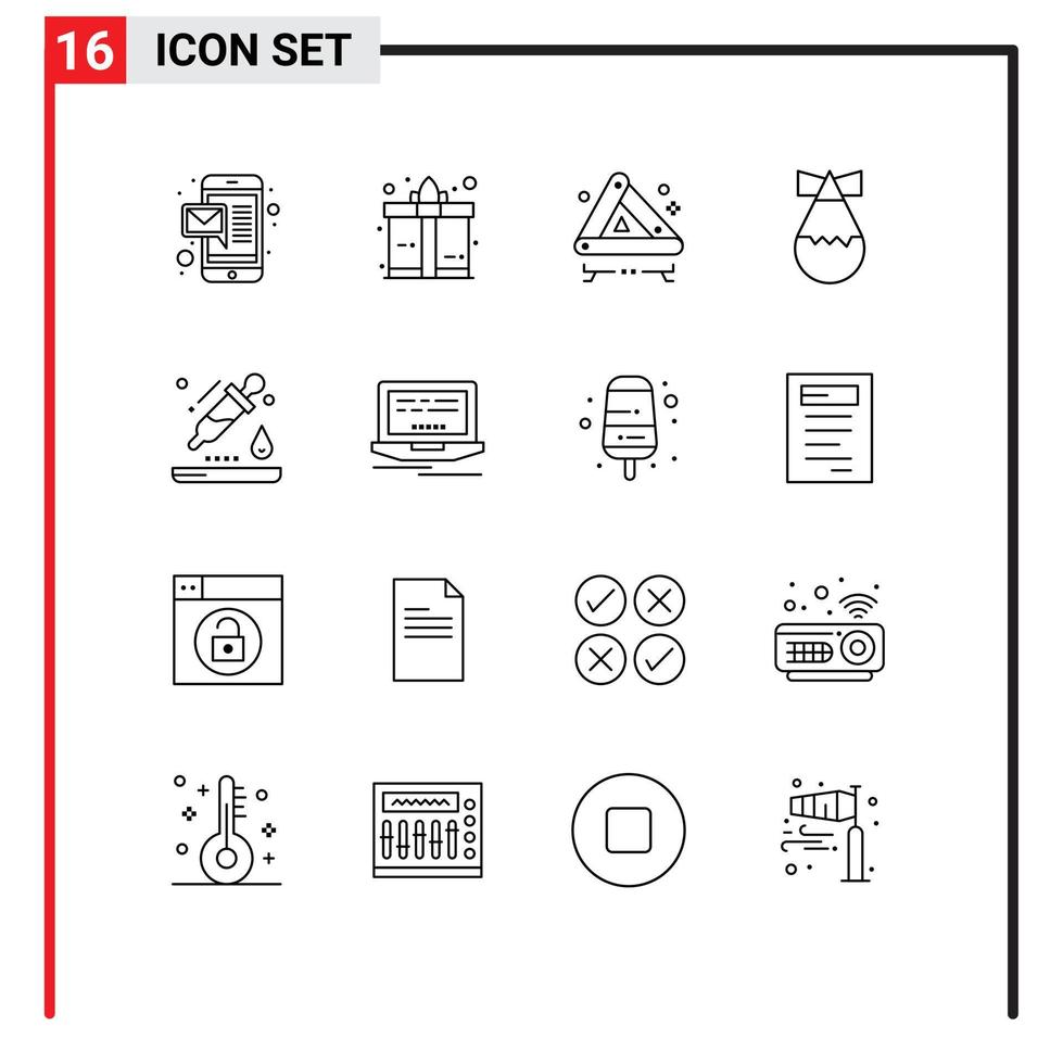 Stock Vector Icon Pack of 16 Line Signs and Symbols for laptop pipette road dropper weapon Editable Vector Design Elements