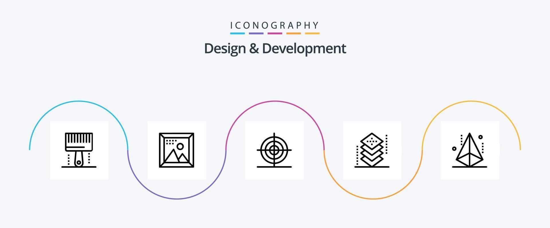 Design and Development Line 5 Icon Pack Including s. design. picture. coding. math vector