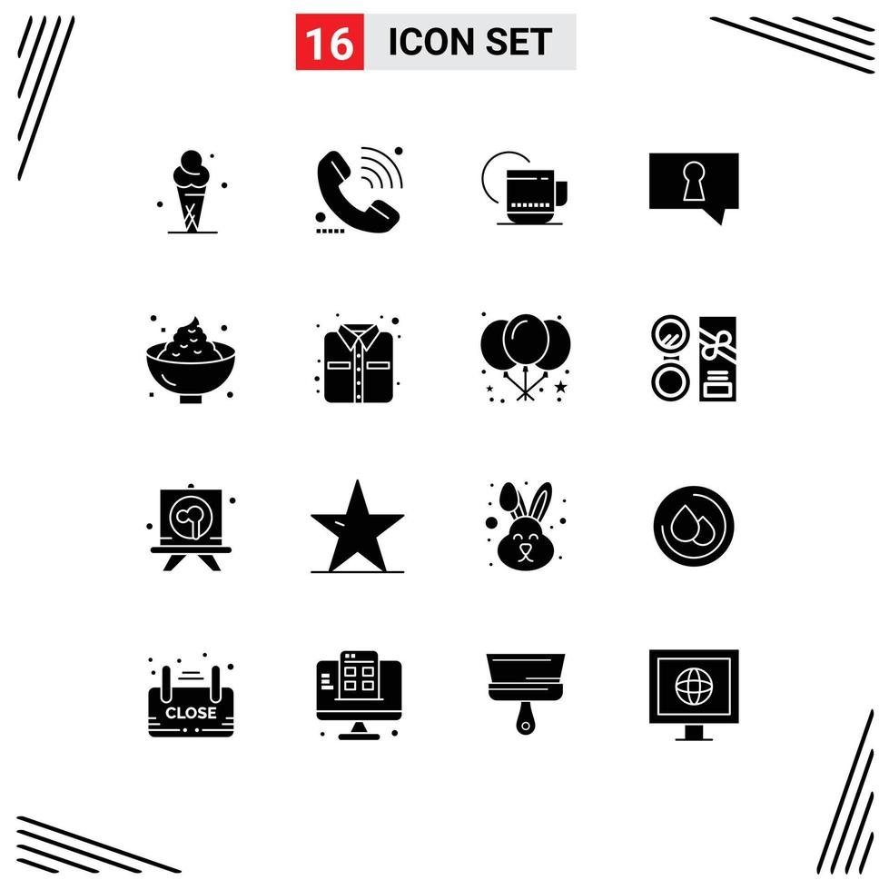 Pack of 16 creative Solid Glyphs of food secret online private service Editable Vector Design Elements