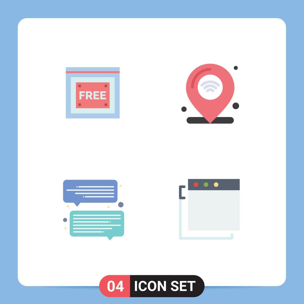 Pack of 4 creative Flat Icons of free access chat free internet of things message Editable Vector Design Elements