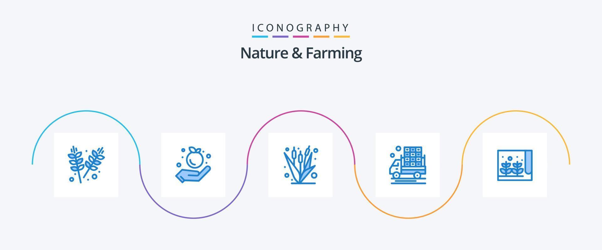 Nature And Farming Blue 5 Icon Pack Including farming. truck. crop. farming. agriculture vector