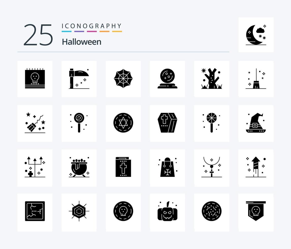Halloween 25 Solid Glyph icon pack including tree. halloween. halloween. spell. mage vector