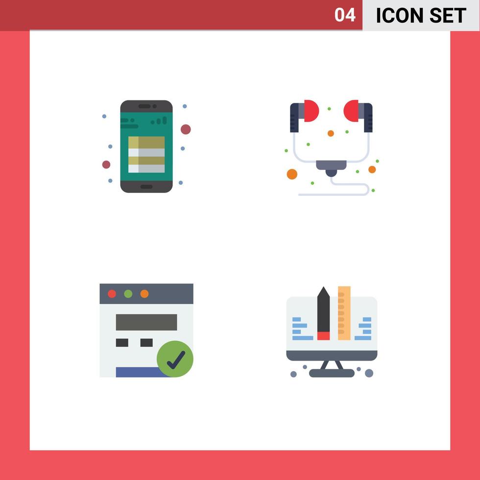 Mobile Interface Flat Icon Set of 4 Pictograms of app browser note hardware web Editable Vector Design Elements