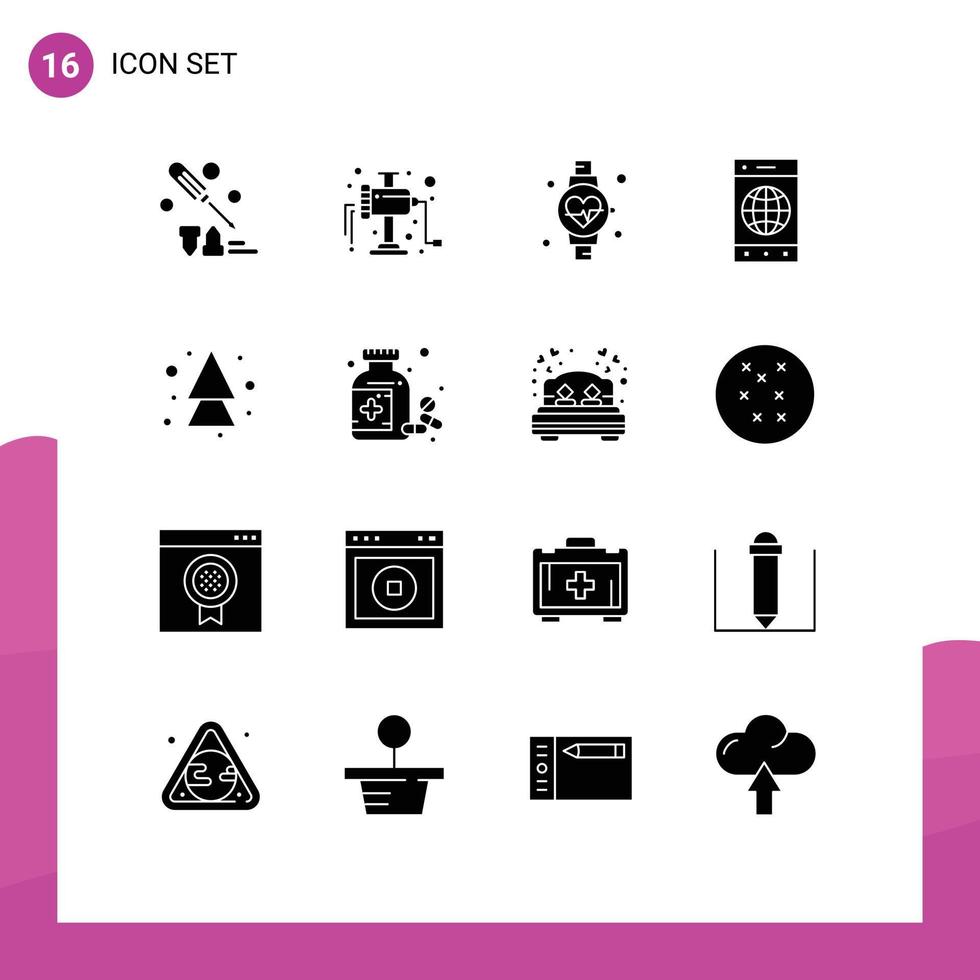Pictogram Set of 16 Simple Solid Glyphs of direction arrows watch arrow mobile Editable Vector Design Elements