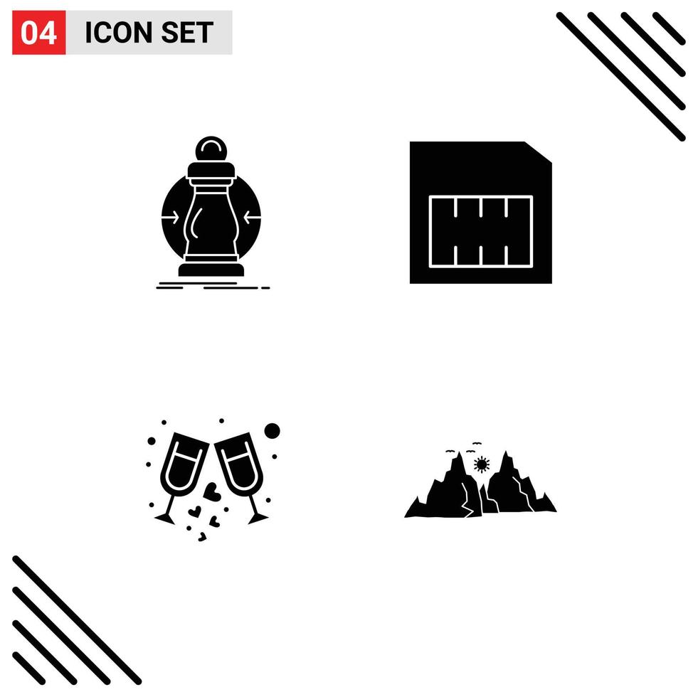 Set of 4 Commercial Solid Glyphs pack for consumption glass lower mobile party Editable Vector Design Elements