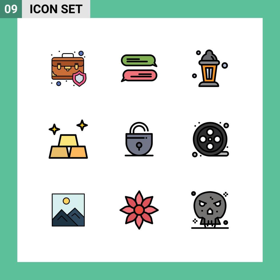 9 Universal Filledline Flat Colors Set for Web and Mobile Applications security lock abrahamic money finance Editable Vector Design Elements