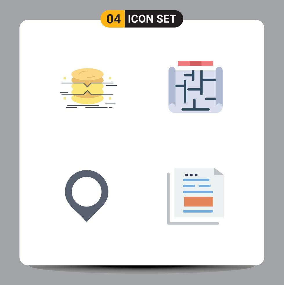 Flat Icon Pack of 4 Universal Symbols of database location infographics blueprint marker Editable Vector Design Elements